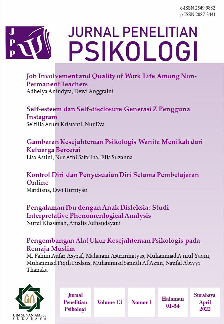 					View Vol. 13 No. 1 (2022): Jurnal Penelitian Psikologi
				